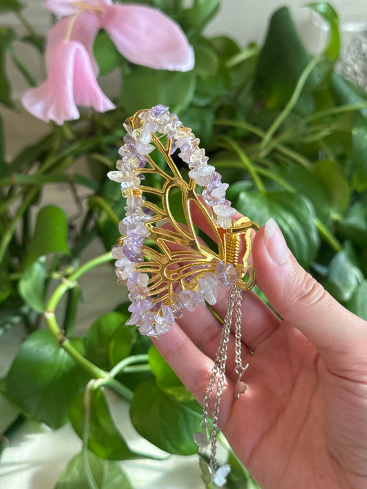 Ametrine Gold Butterfly Hair Claw Clip
