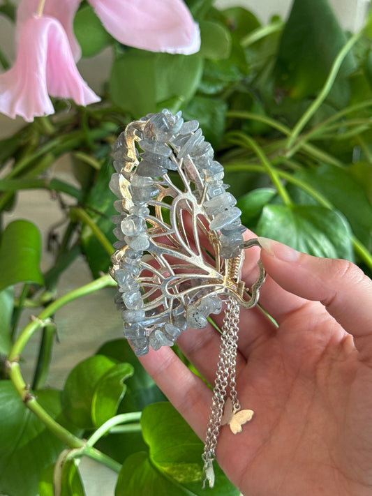 Labradorite Silver Butterfly Hair Claw Clip