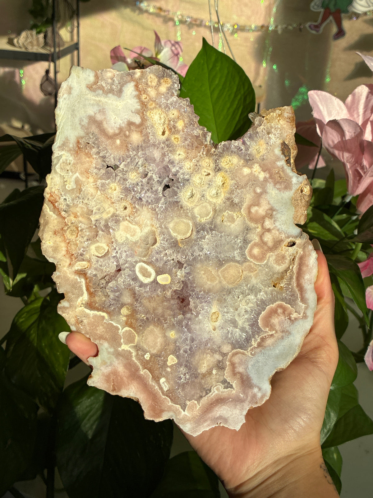 Druzy Pink Amethyst & Flower Agate Statement Piece