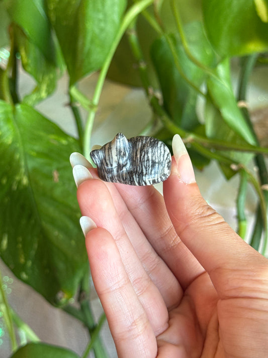 Spider Web Jasper Sleeping Kitty Carving