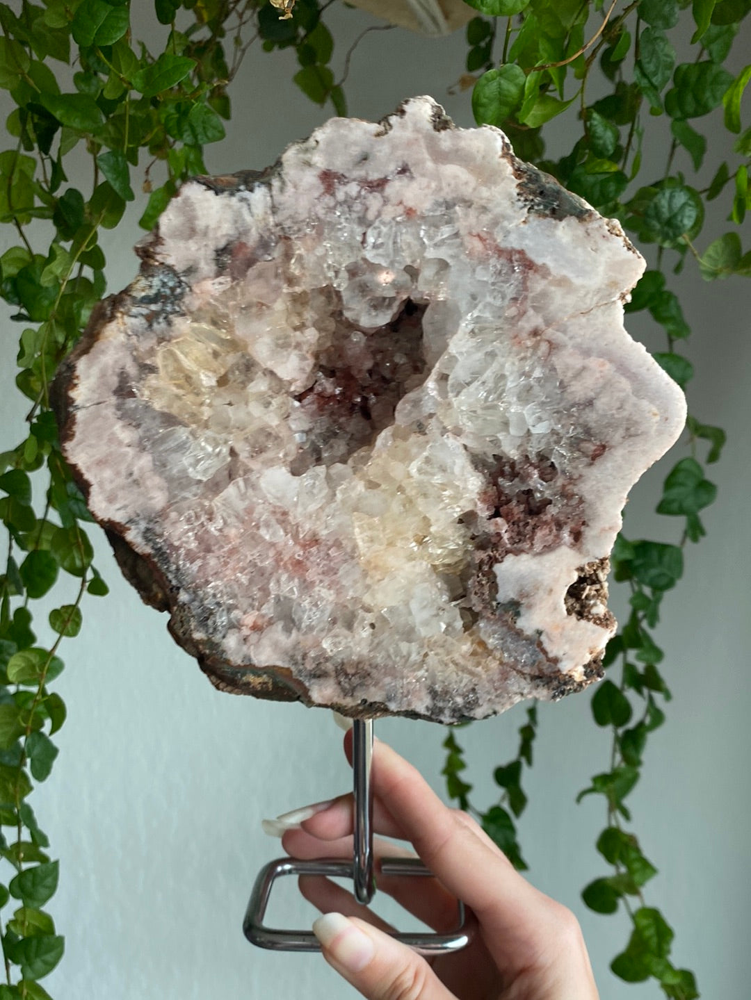 Huge Pink Amethyst Geode Slab On Stand (2.4lbs)