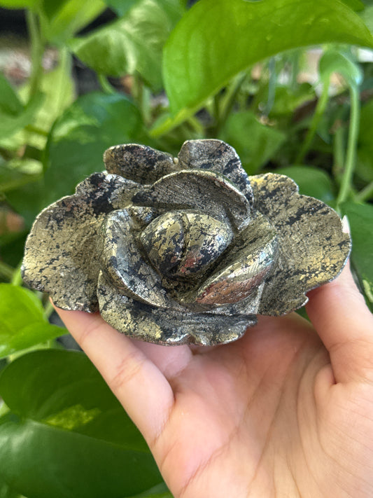 Hand Carved Pyrite Rose B
