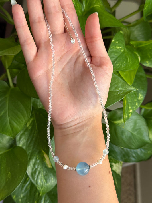 Clear Quartz & Aquamarine Beaded Adjustable Necklace