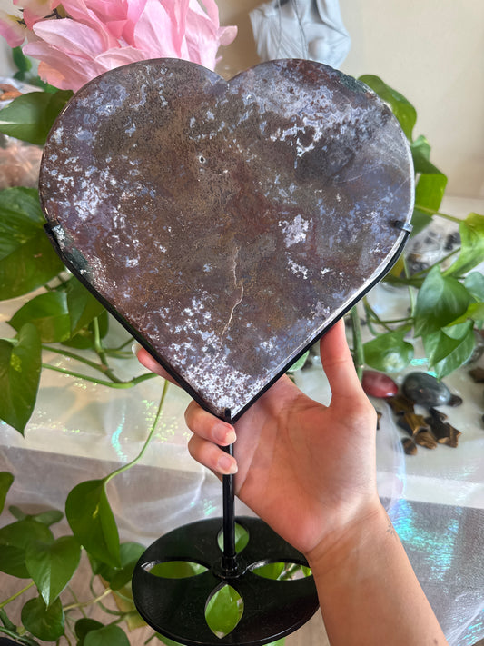 XL Rainbow Sea Jasper Standing Heart Statement Piece