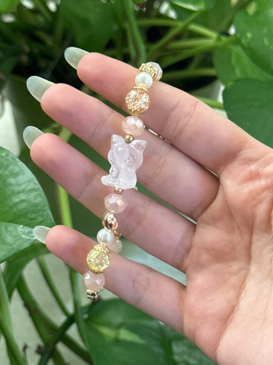 Rose Quartz and Pearl Kuromi Bracelet