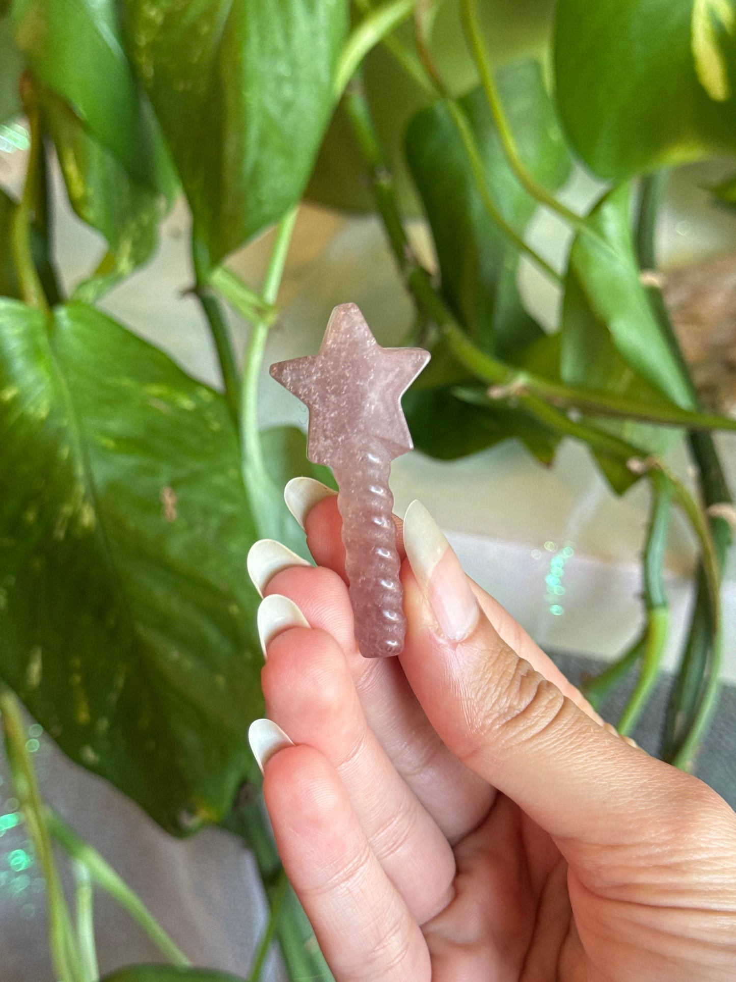 Strawberry Quartz Star Wand Carving