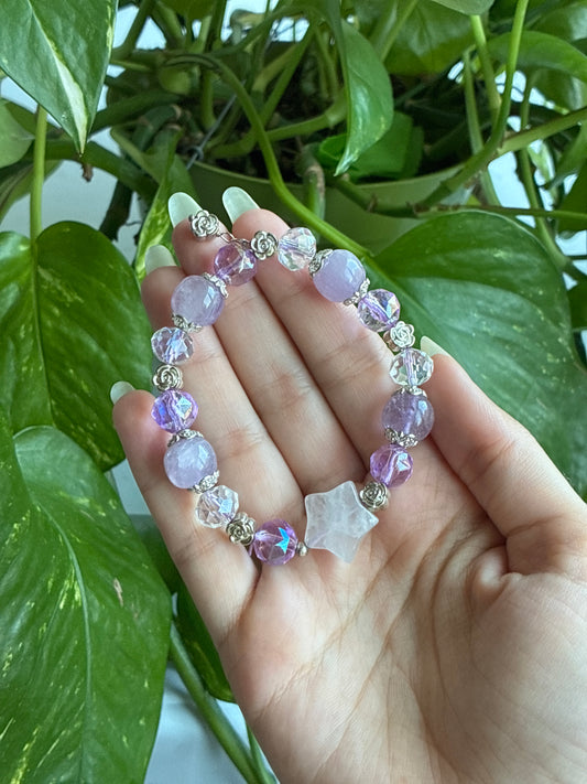 Amethyst and Clear Quartz Star Bracelet