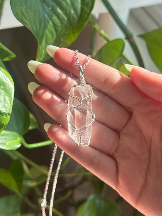 Clear Quartz Silver Wire Wrapped Necklace