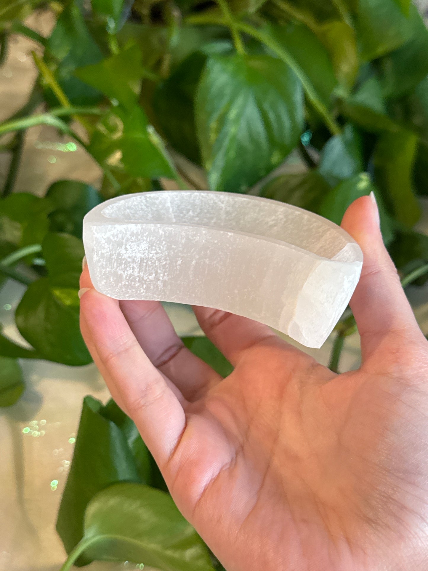 Selenite Satin Spar Moon Bowl (Smaller Size)