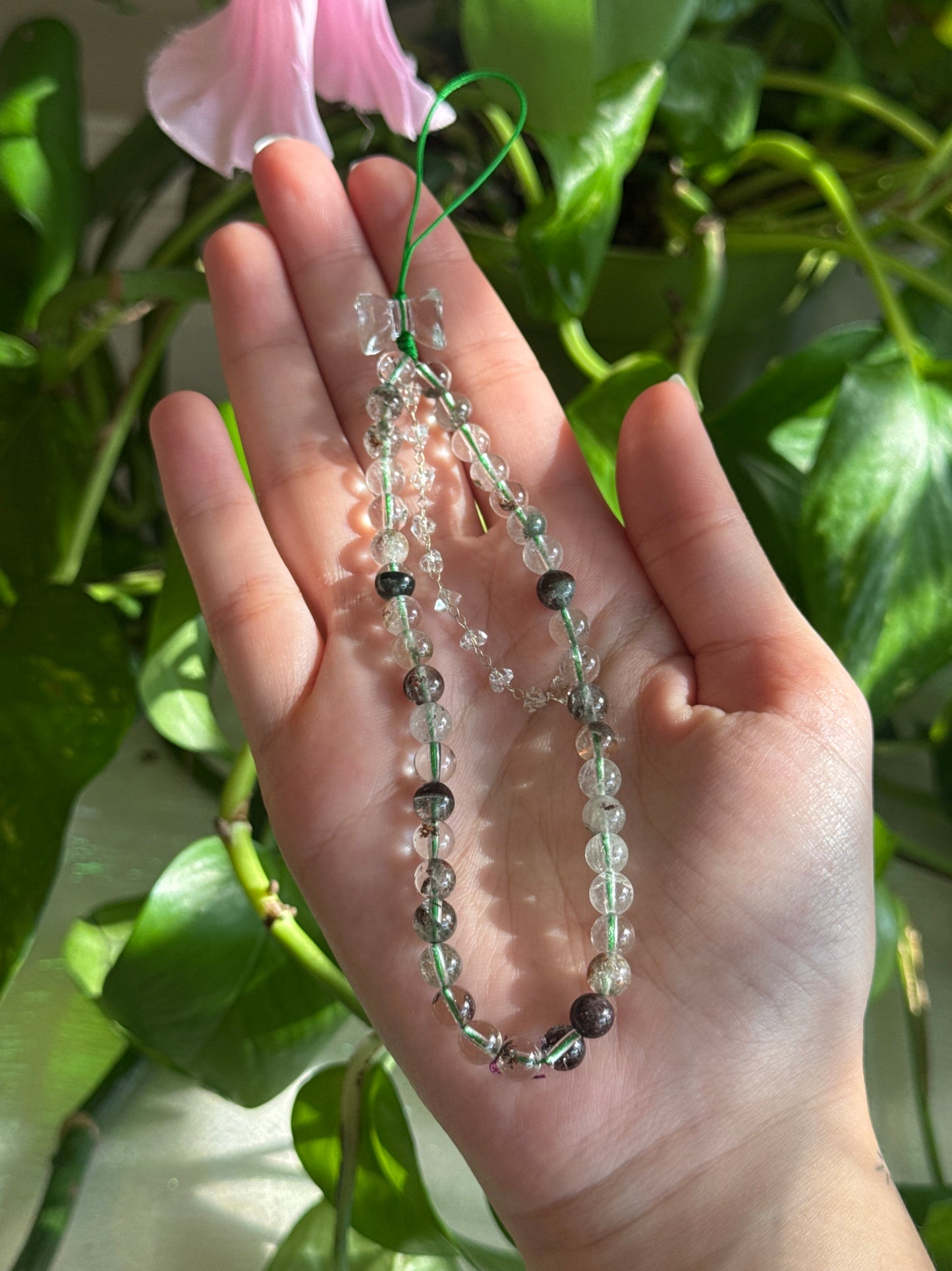 Garden Quartz and Clear Quartz Bow Phone Charm