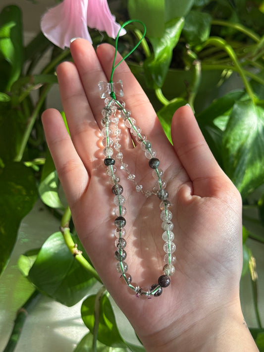Garden Quartz and Clear Quartz Bow Phone Charm