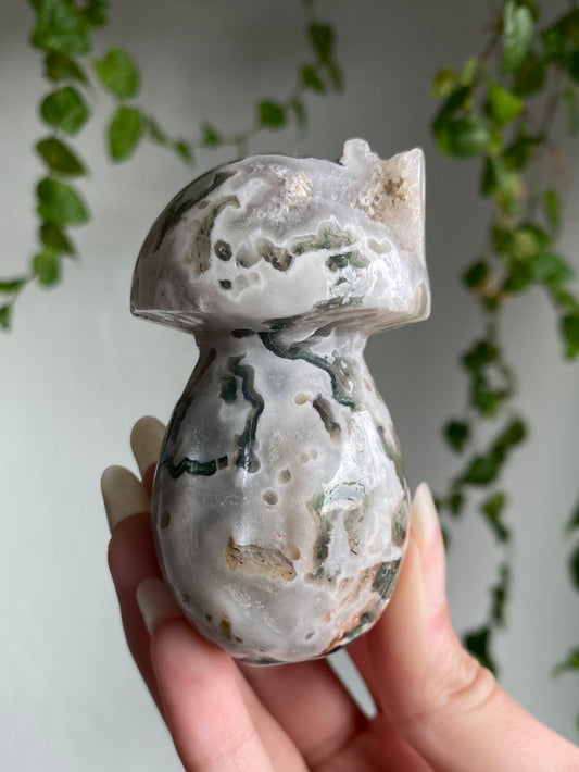 Druzy Moss Agate Mushroom House