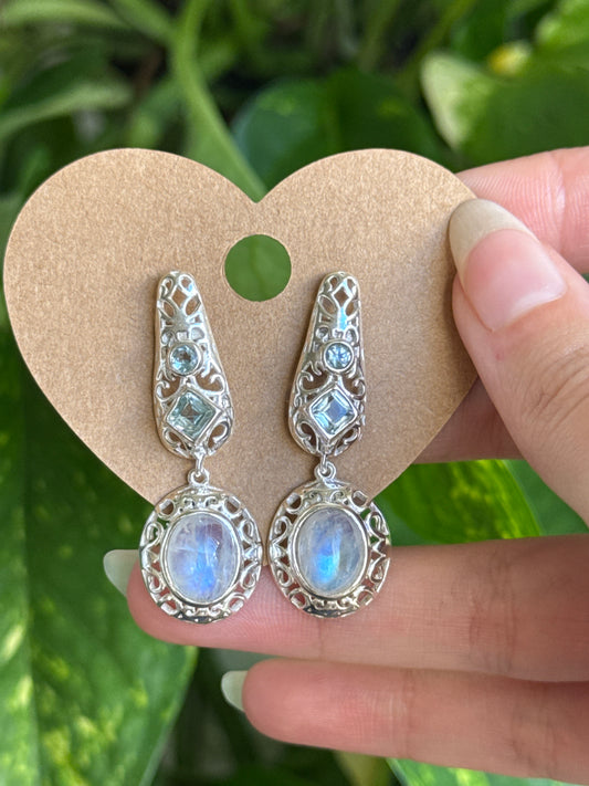 Moonstone & Blue Topaz 925 Sterling Silver Earrings