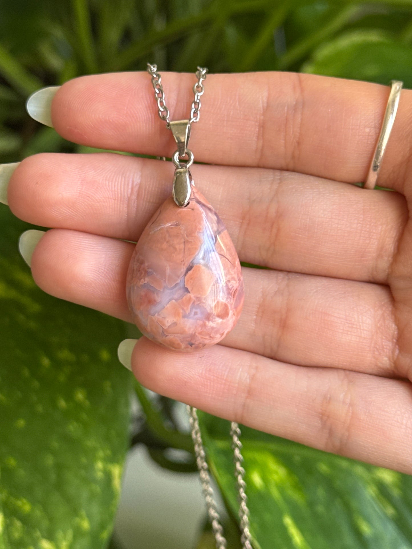 Cotton Candy Agate Teardrop Necklace B