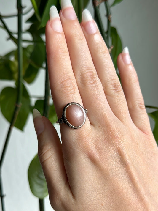 Peach Moonstone & Sunstone Adjustable Ring A