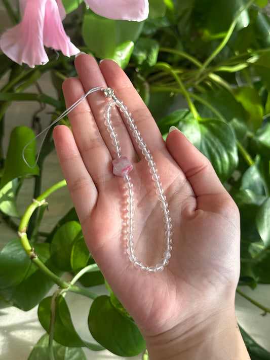 Clear Quartz and Sakura Rhodonite Star Phone Charm