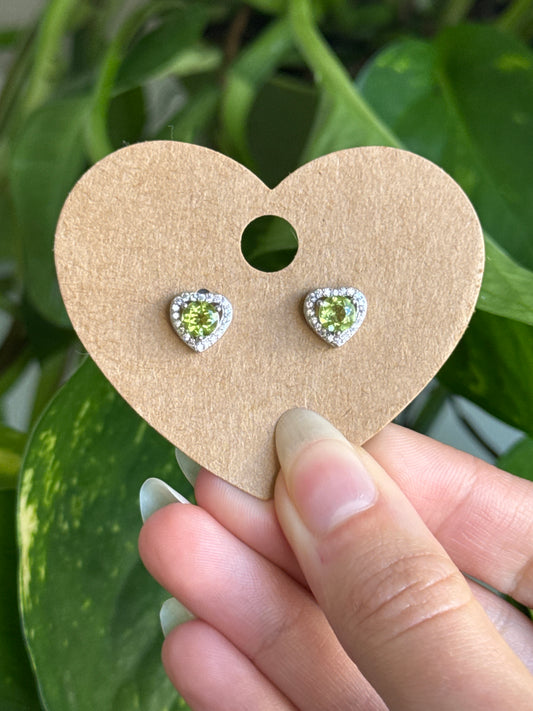 Peridot Heart Stud Earrings