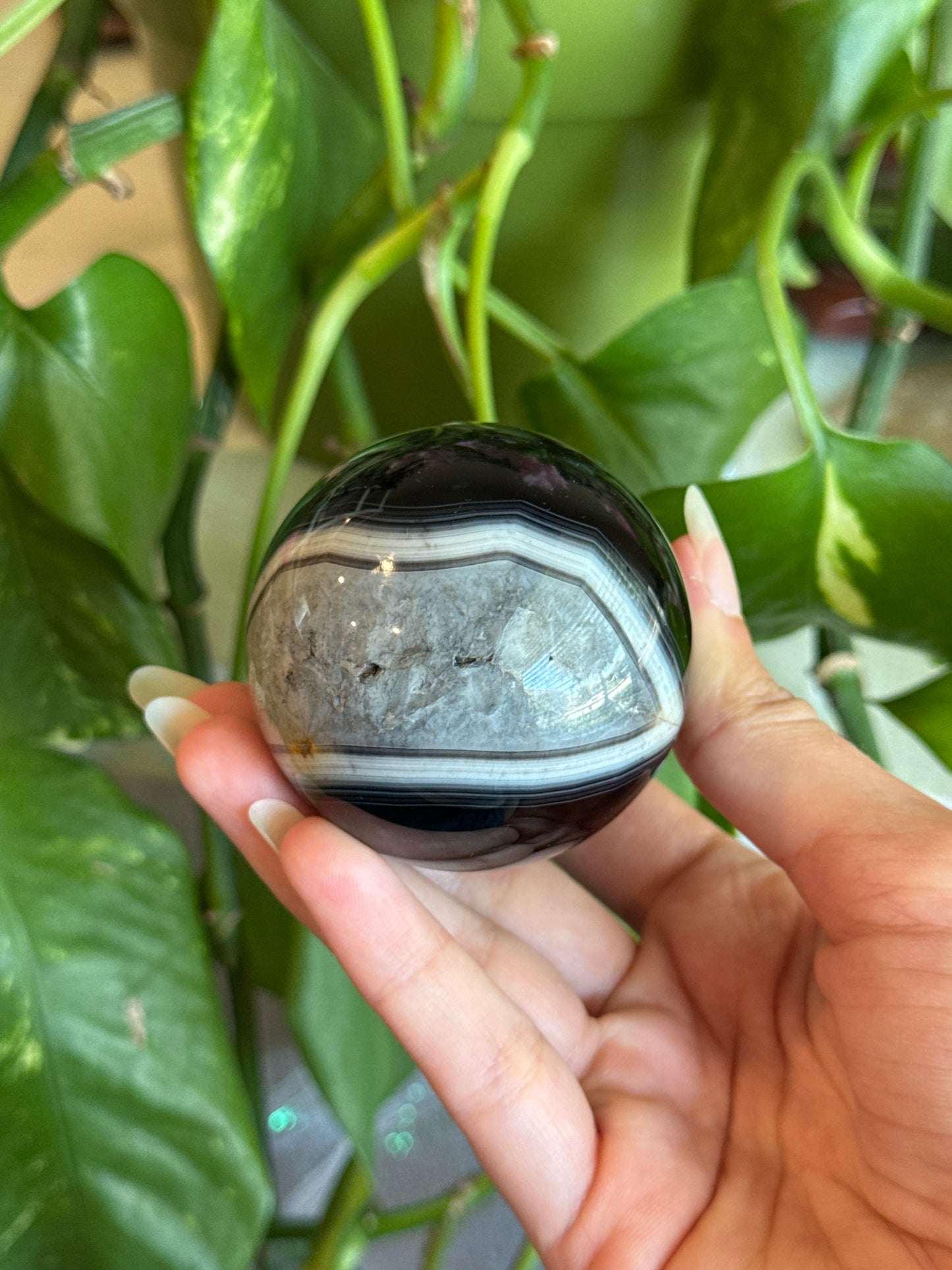 Moody Banded Black Agate & Quartz Sphere B