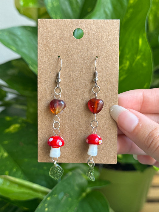 Carnelian Heart Mushroom Earrings