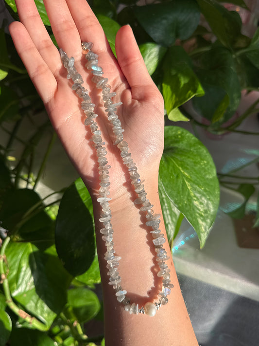 Labradorite & Pearl Beaded Adjustable Necklace