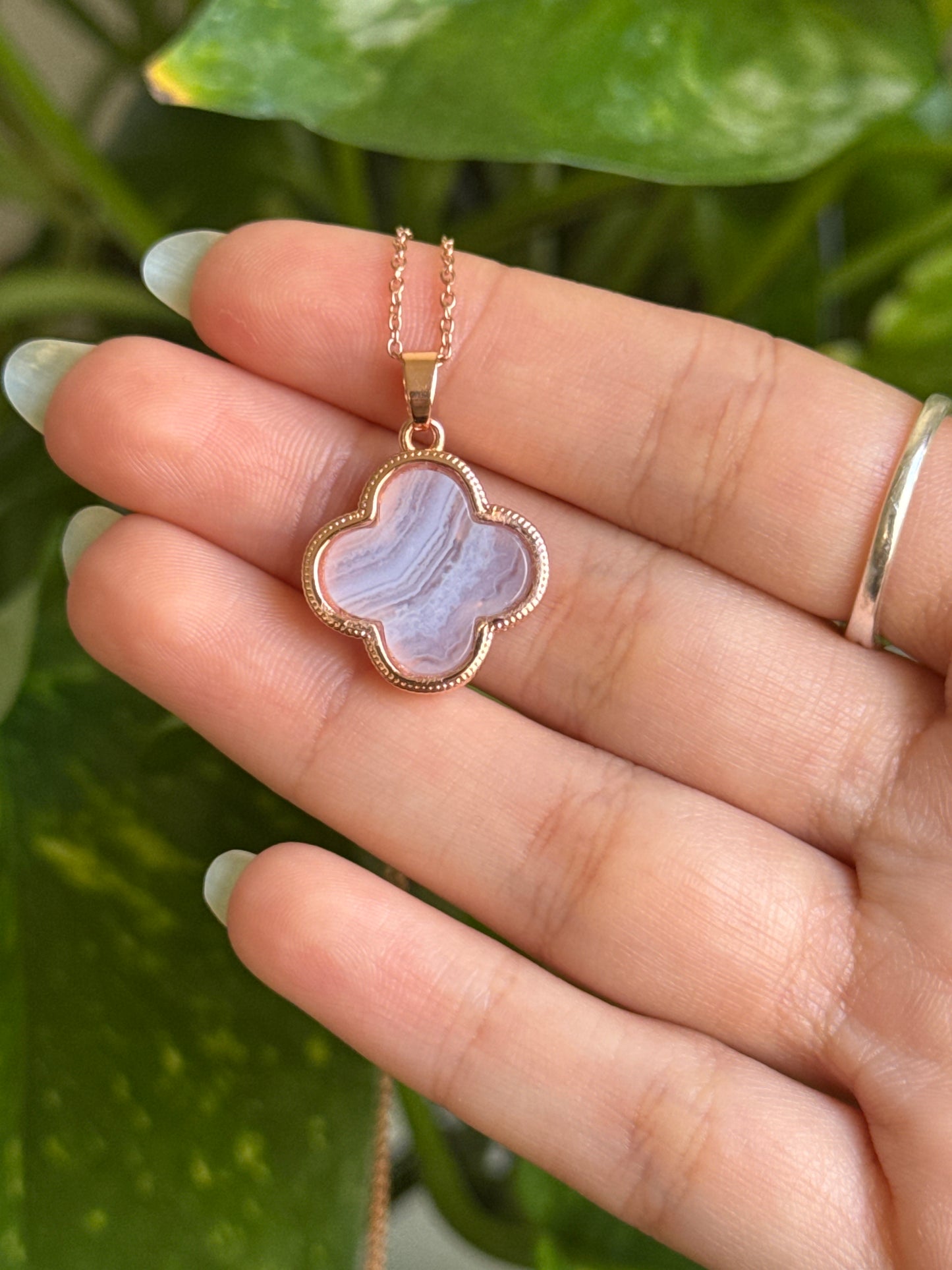 Blue Lace Agate Rose Gold Necklace