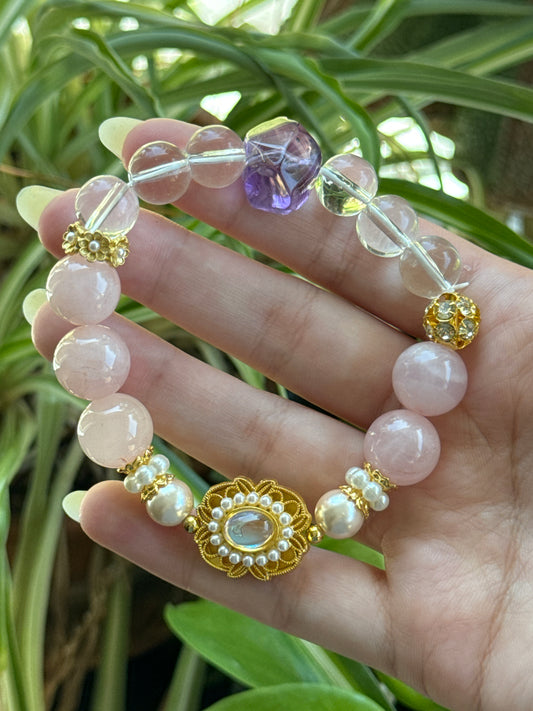 Rose Quartz & Clear Quartz & Amethyst & Pearl Bracelet