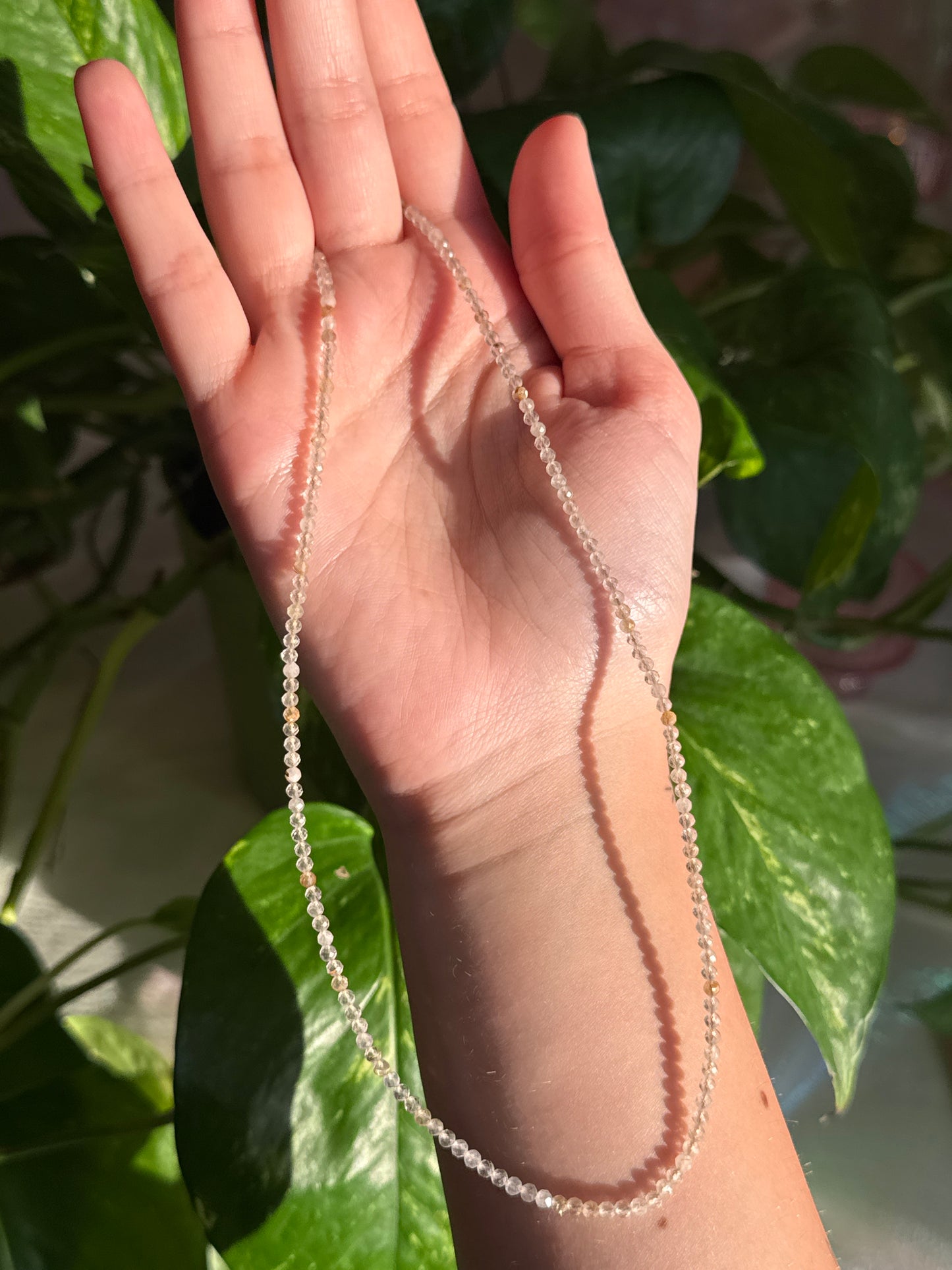 Gold Rutile Dainty Faceted Beaded Adjustable Necklace