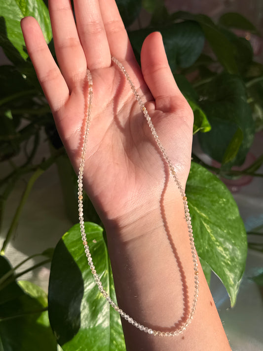 Gold Rutile Dainty Faceted Beaded Adjustable Necklace