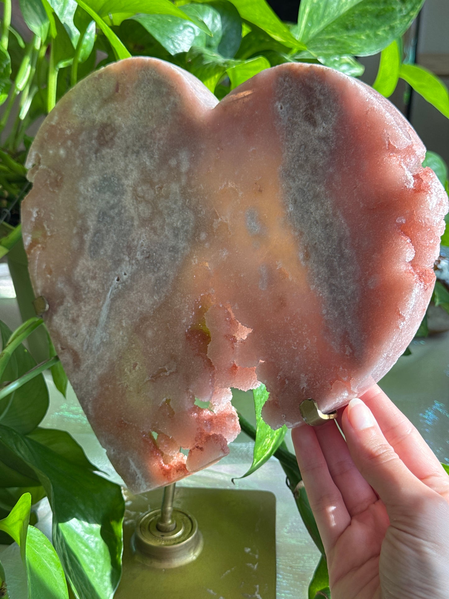 Statement XL Pink Amethyst Druzy Heart on Spinning Stand