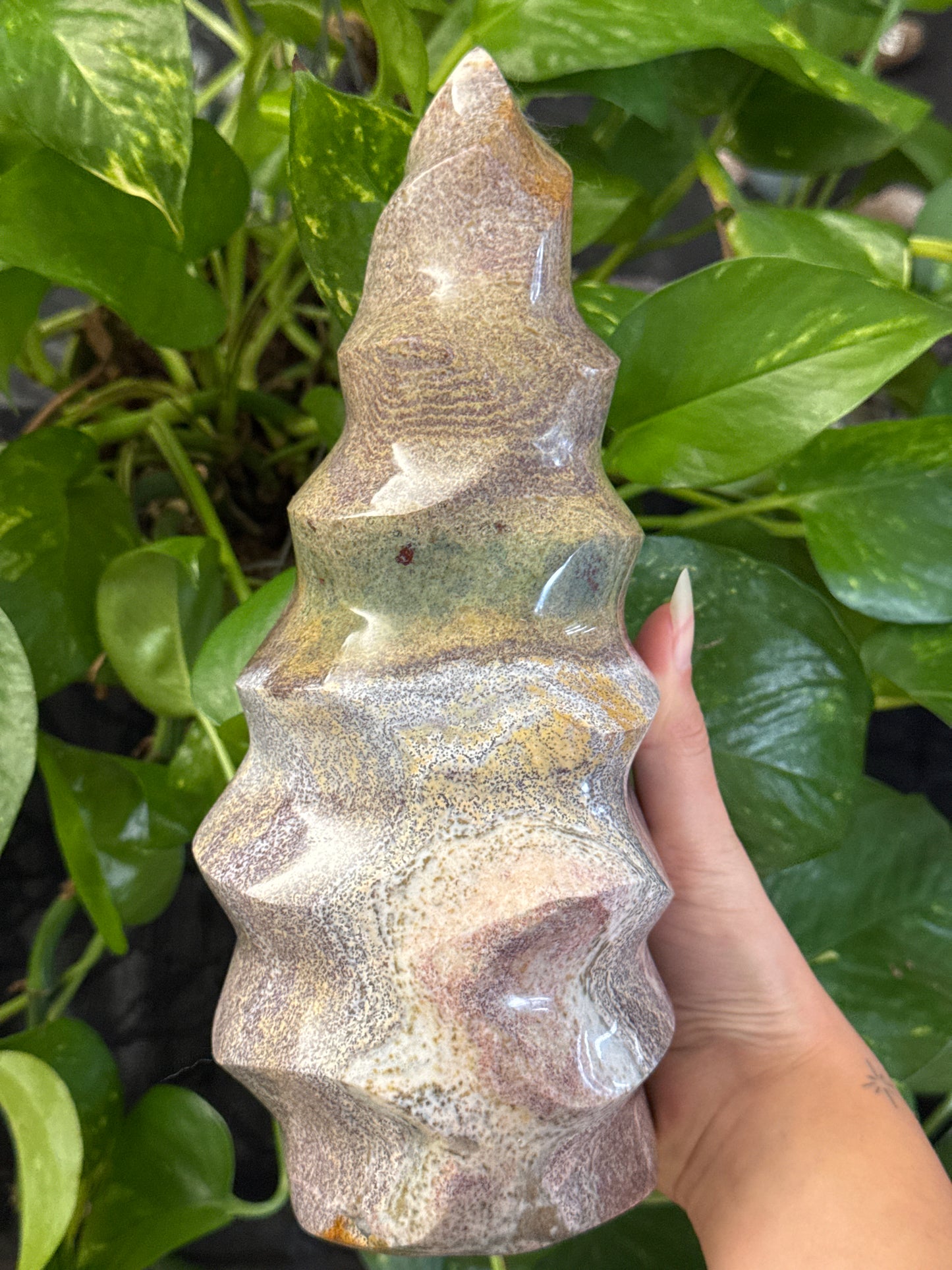 Large Pastel Sea Jasper Flame with Funky Patterns