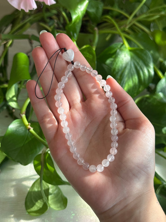 Rose Quartz and Rose Quartz Heart Phone Charm