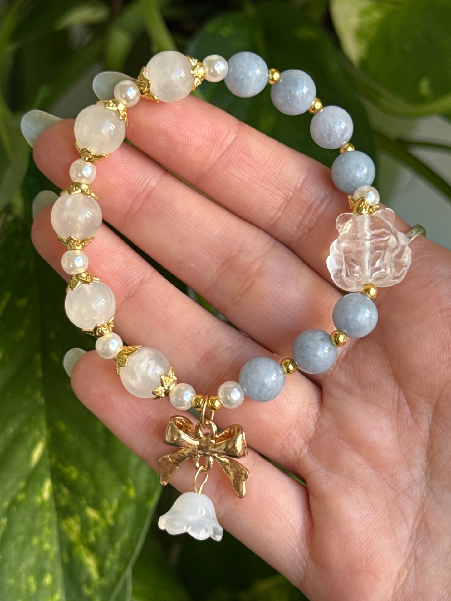 Moonstone & Angelite & Clear Quartz Fox Bracelet