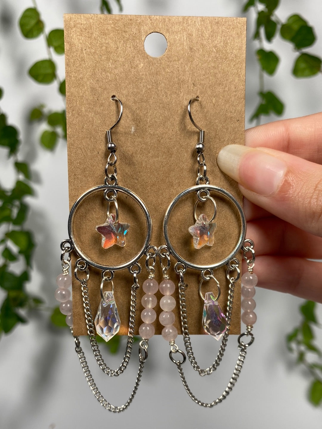 Rose Quartz Dreamcatcher Earrings