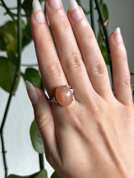 Peach Moonstone & Sunstone Adjustable Ring B