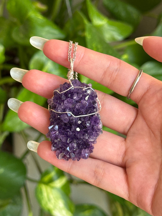 Amethyst Cluster Wire Wrapped Necklace