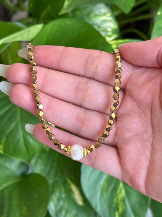 Pyrite & Pearl Beaded Necklace