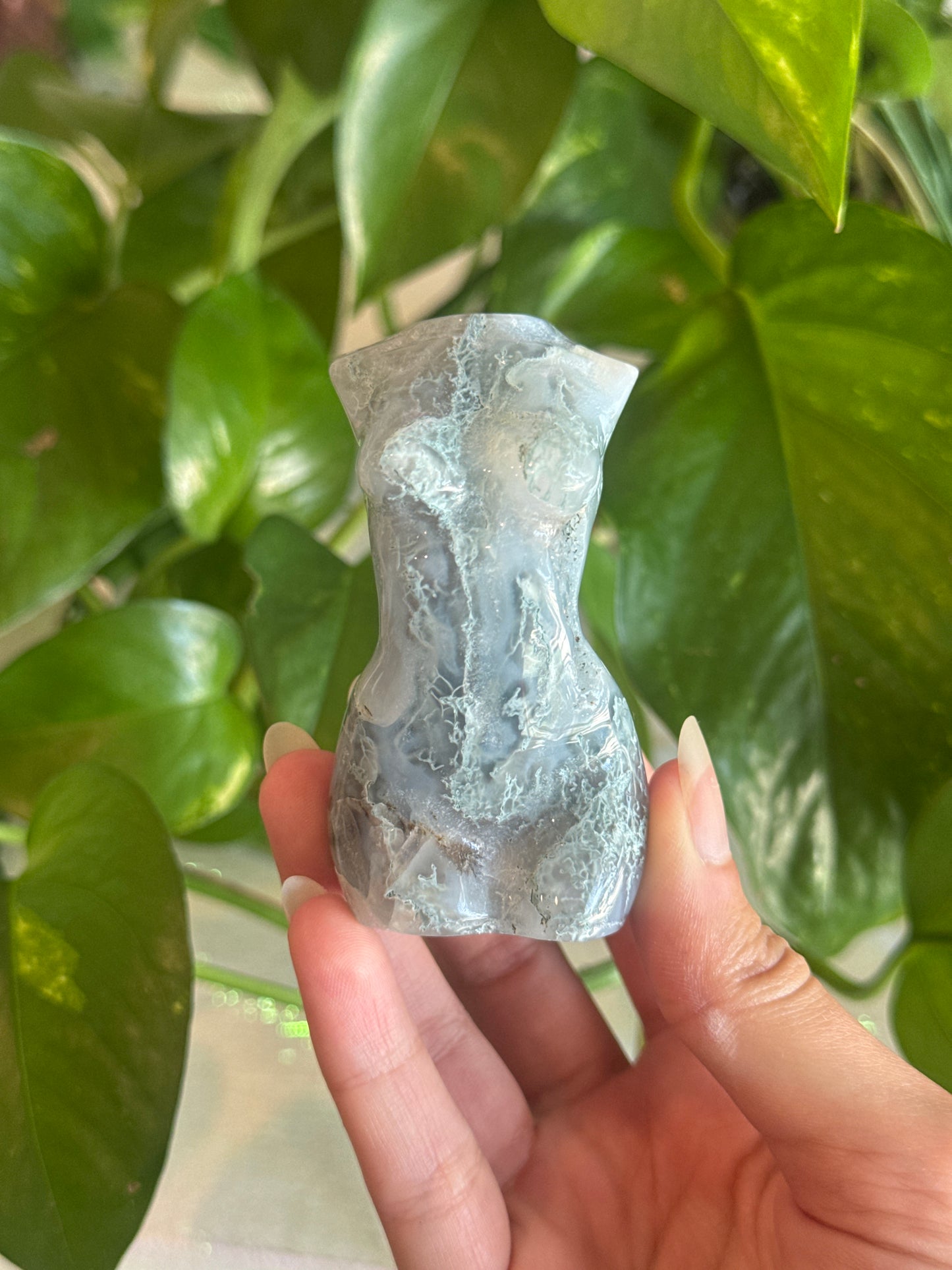 Unique Druzy Moss Agate Goddess Body