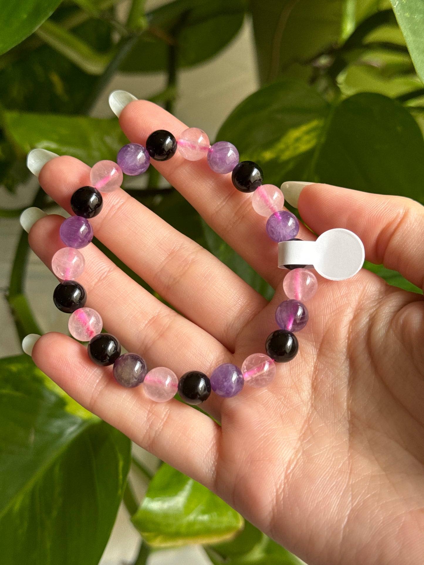 Rose Quartz & Amethyst & Obsidian Bracelet