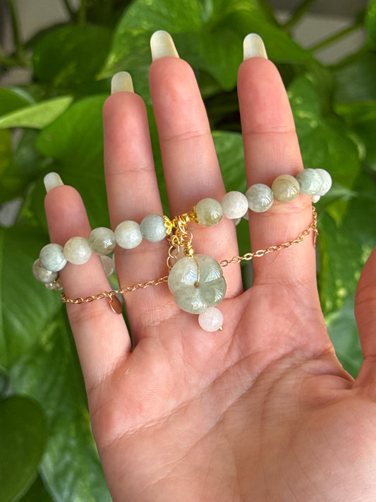 Light Jade Flower Charm Bracelet