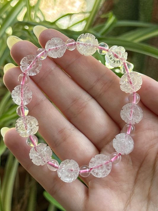 Rose Quartz Flower Adjustable Bracelet