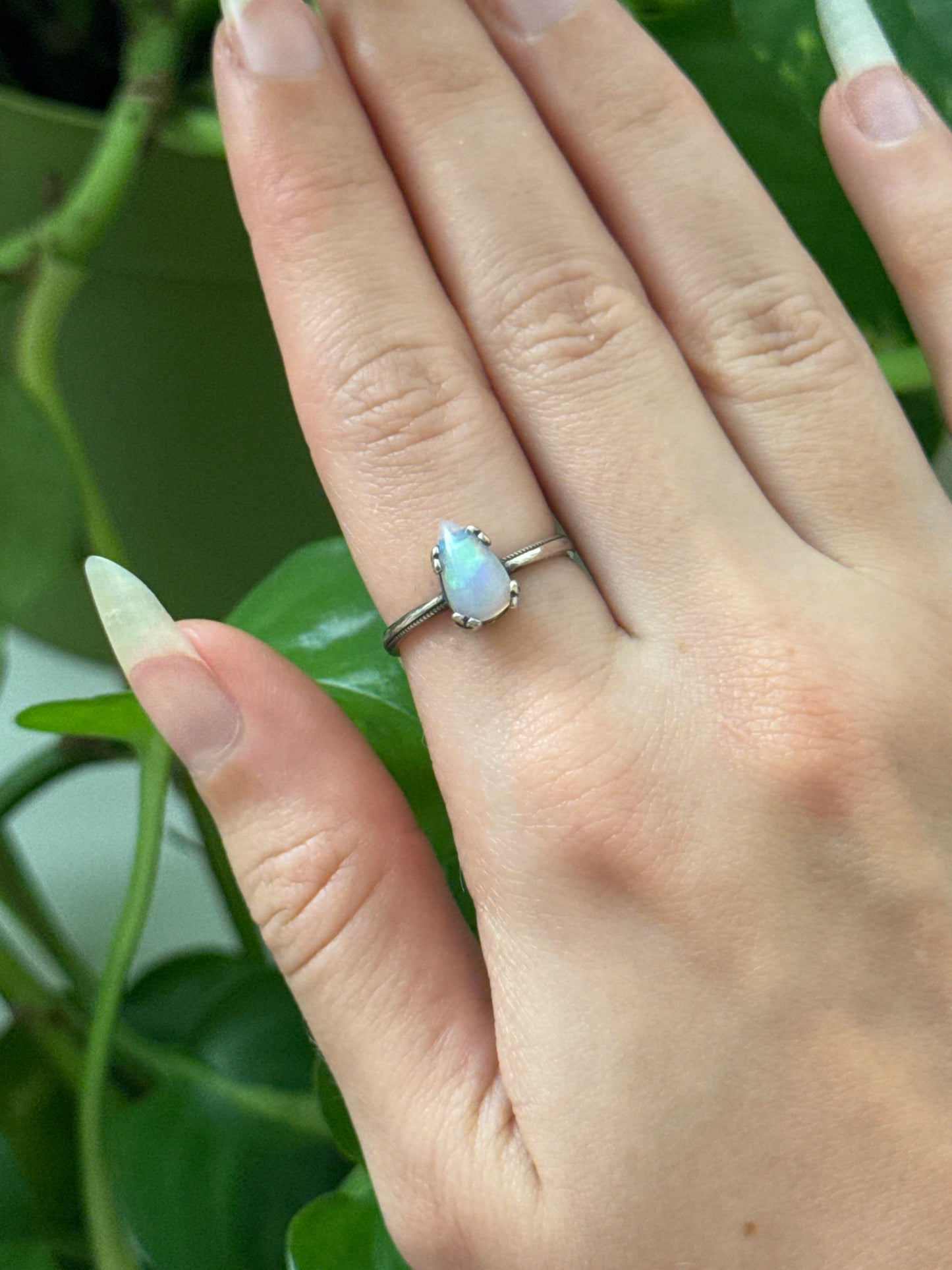 SUPER Flashy Ethiopian Opal Teardrop 925 Silver Adjustable Ring