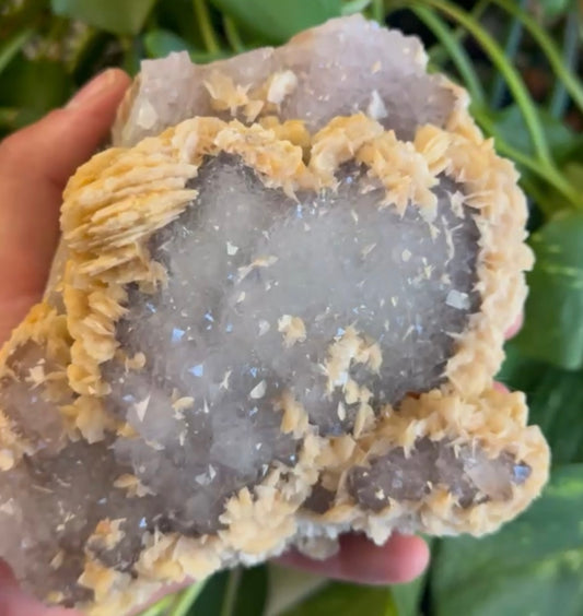 Feathered Calcite on Amethyst Specimen B