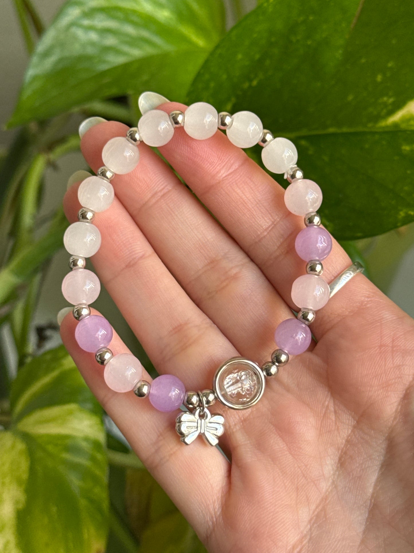 Chalcedony & Rose Quartz Bow Bracelet