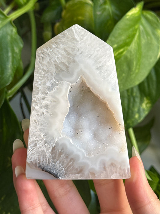 Snowy Druzy Agate Tower