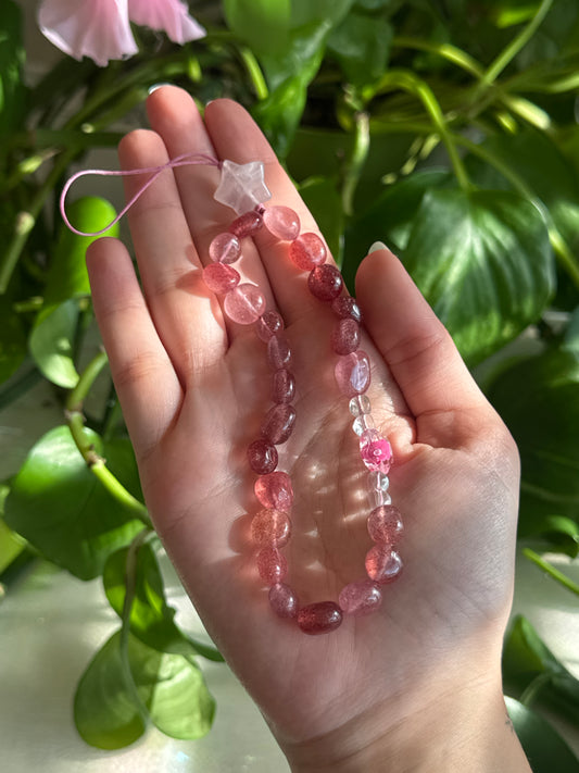 Strawberry Quartz and Rose Quartz Star Phone Charm