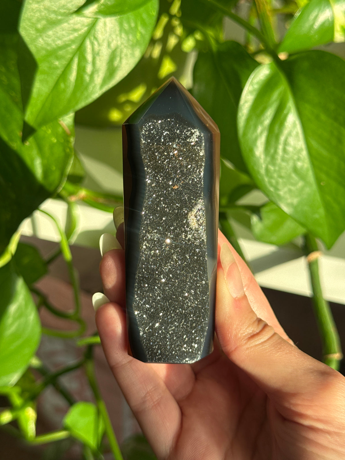 Black Sugar Druzy Black Agate Tower