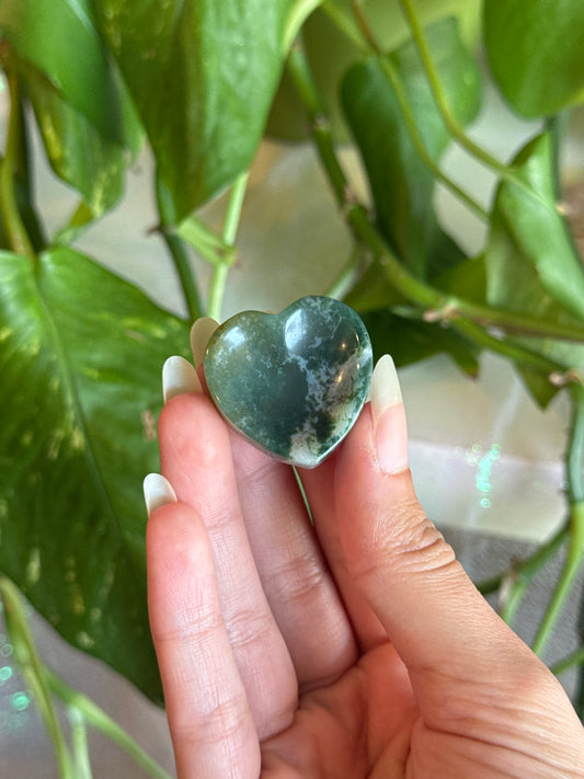 Moss Agate Heart Worry Stone Carving