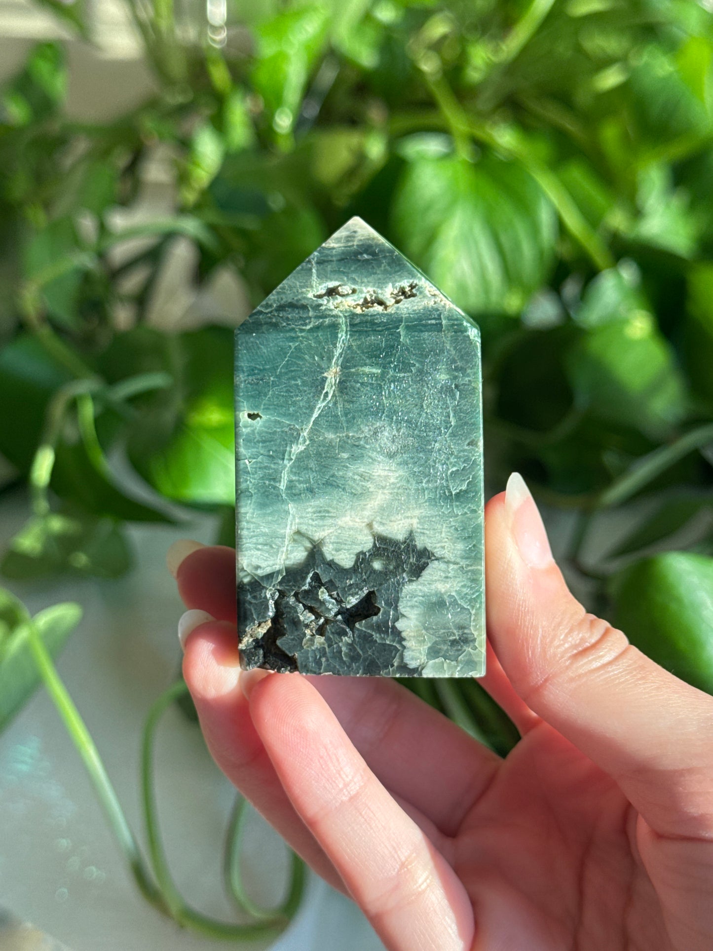 Moody Dark Green Flower Jasper Tower