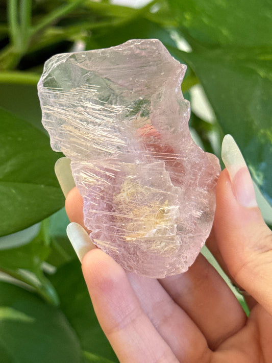 Raw Gem Kunzite With Internal Feather Formations Specimen