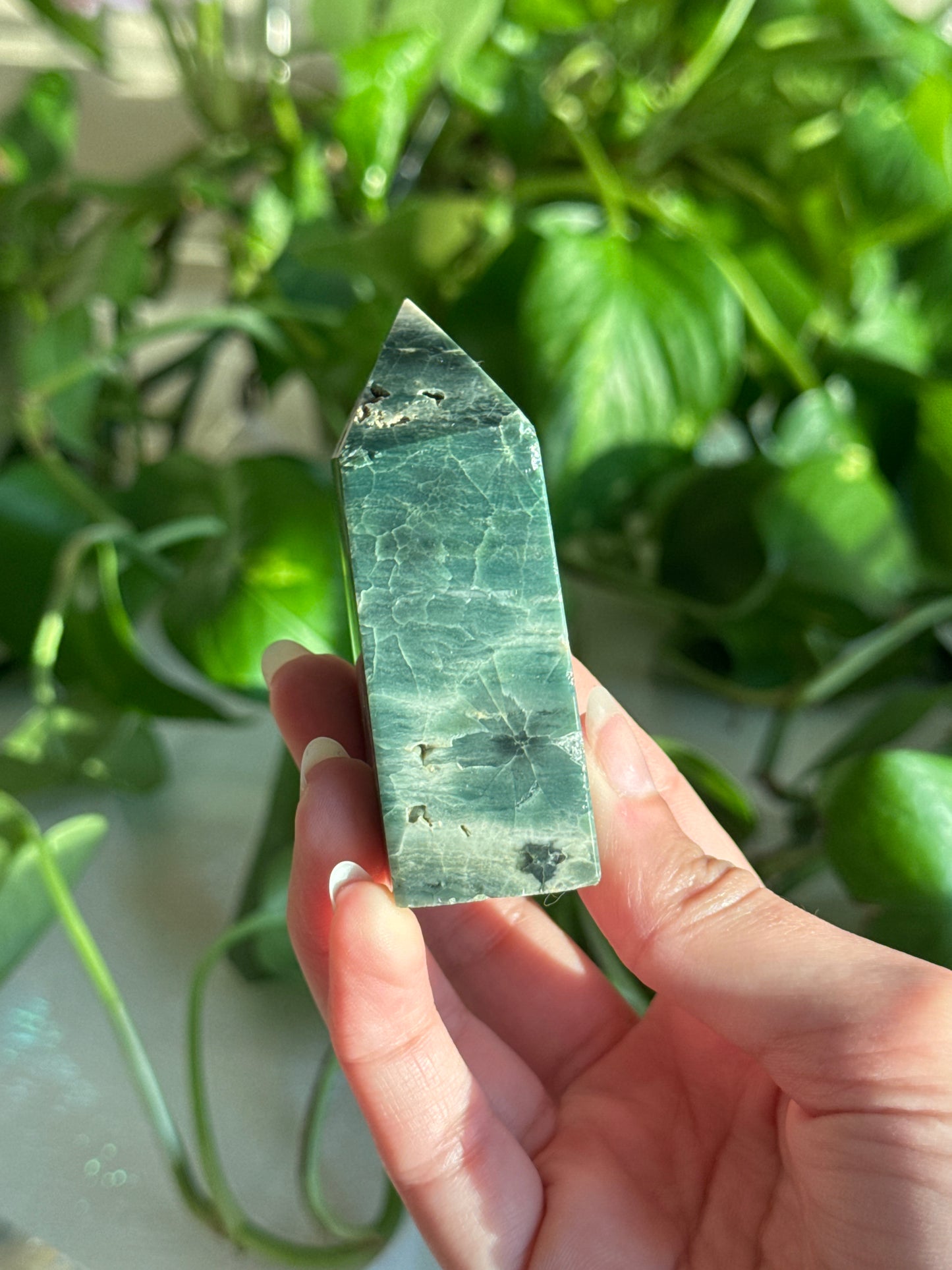 Moody Dark Green Flower Jasper Tower